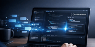 What Is Vibe Coding? A Complete Beginner’s Guide to Building Software and Web Pages With AI A modern developer working at a sleek laptop, interacting with an AI coding assistant on a dark-themed interface that visually connects human creativity with structured code.